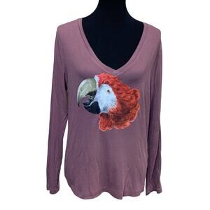 Upcycled Hand Printed Womens XL Macaw Parrot Ukraine Artist Fundraiser Bird Tee